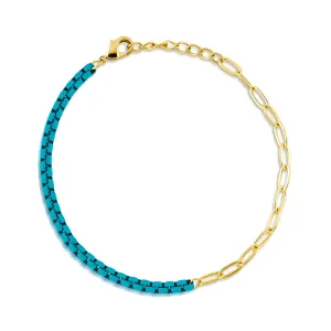 HALF & HALF ENAMEL PAPERCLIP BRACELET, TEAL