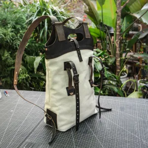 Handmade dyed plant tanned leather hiking camping oil wax canvas backpack