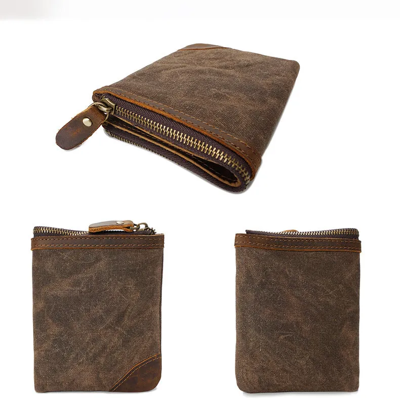 Handmade Vintage Canvas Wallet with Zipper and Coin Pouch