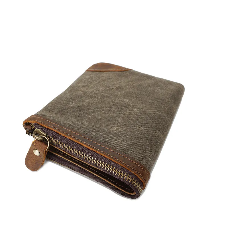 Handmade Vintage Canvas Wallet with Zipper and Coin Pouch