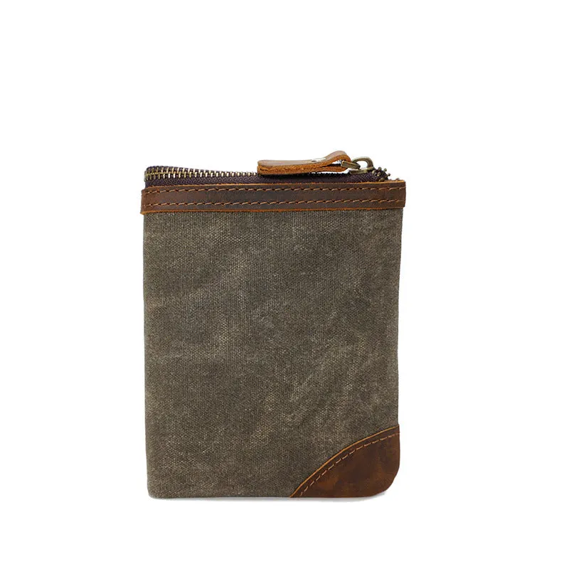 Handmade Vintage Canvas Wallet with Zipper and Coin Pouch