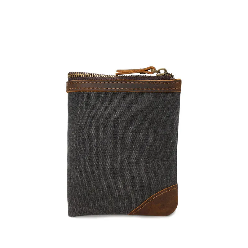 Handmade Vintage Canvas Wallet with Zipper and Coin Pouch