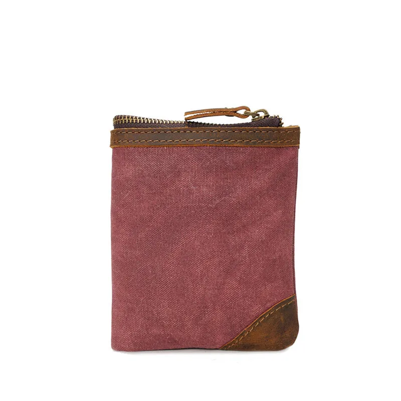 Handmade Vintage Canvas Wallet with Zipper and Coin Pouch