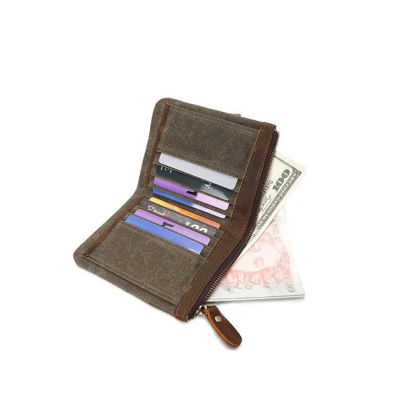 Handmade Vintage Canvas Wallet with Zipper and Coin Pouch