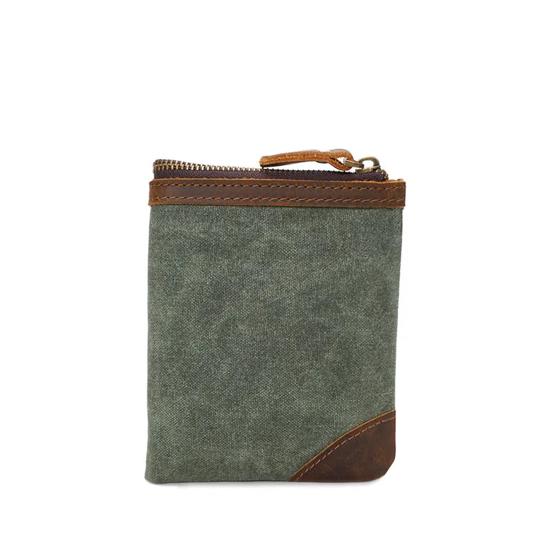 Handmade Vintage Canvas Wallet with Zipper and Coin Pouch