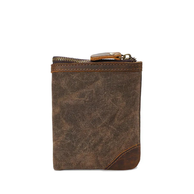 Handmade Vintage Canvas Wallet with Zipper and Coin Pouch
