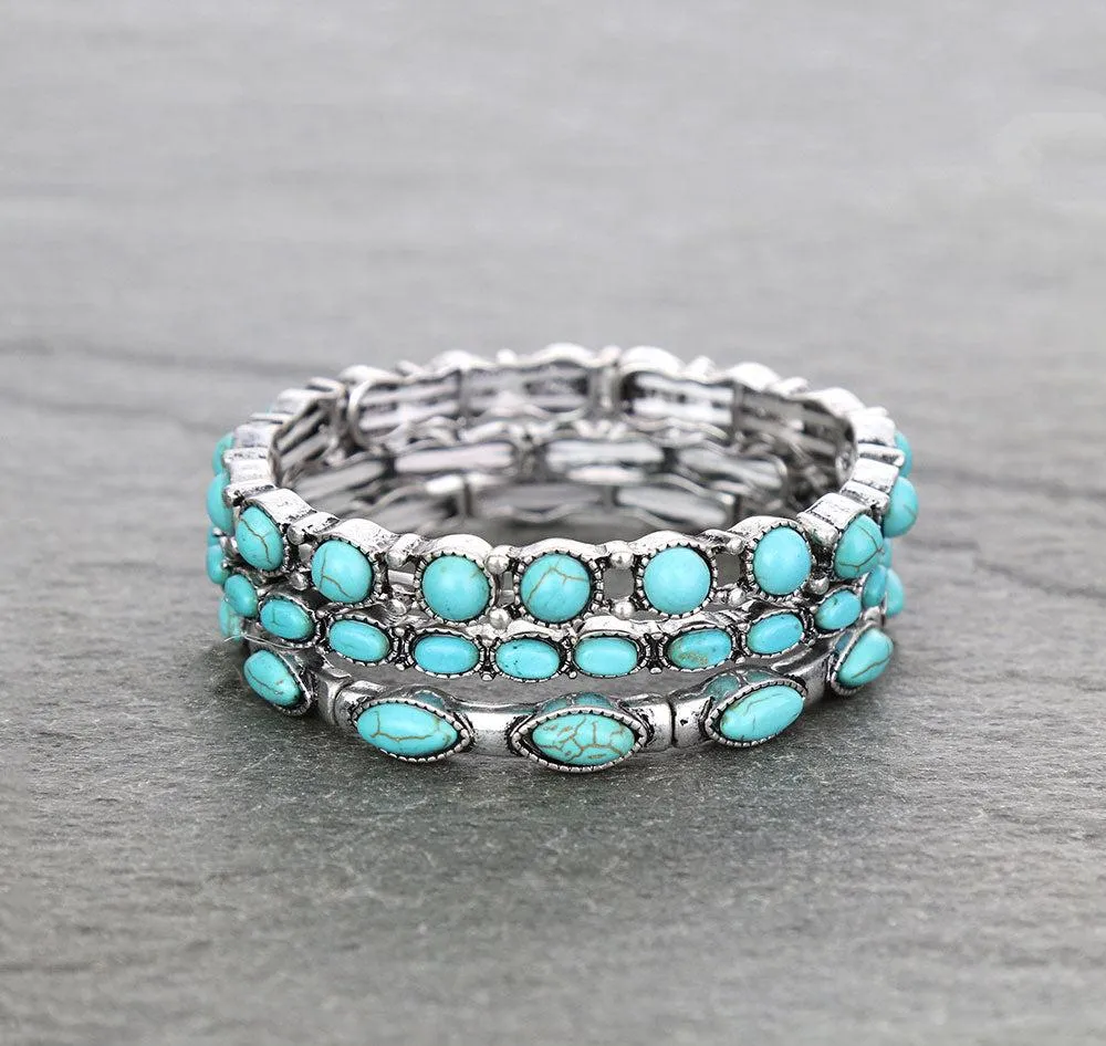 Hannah Surround Stone Triple Stretch Bracelet Set - Turquoise