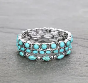 Hannah Surround Stone Triple Stretch Bracelet Set - Turquoise