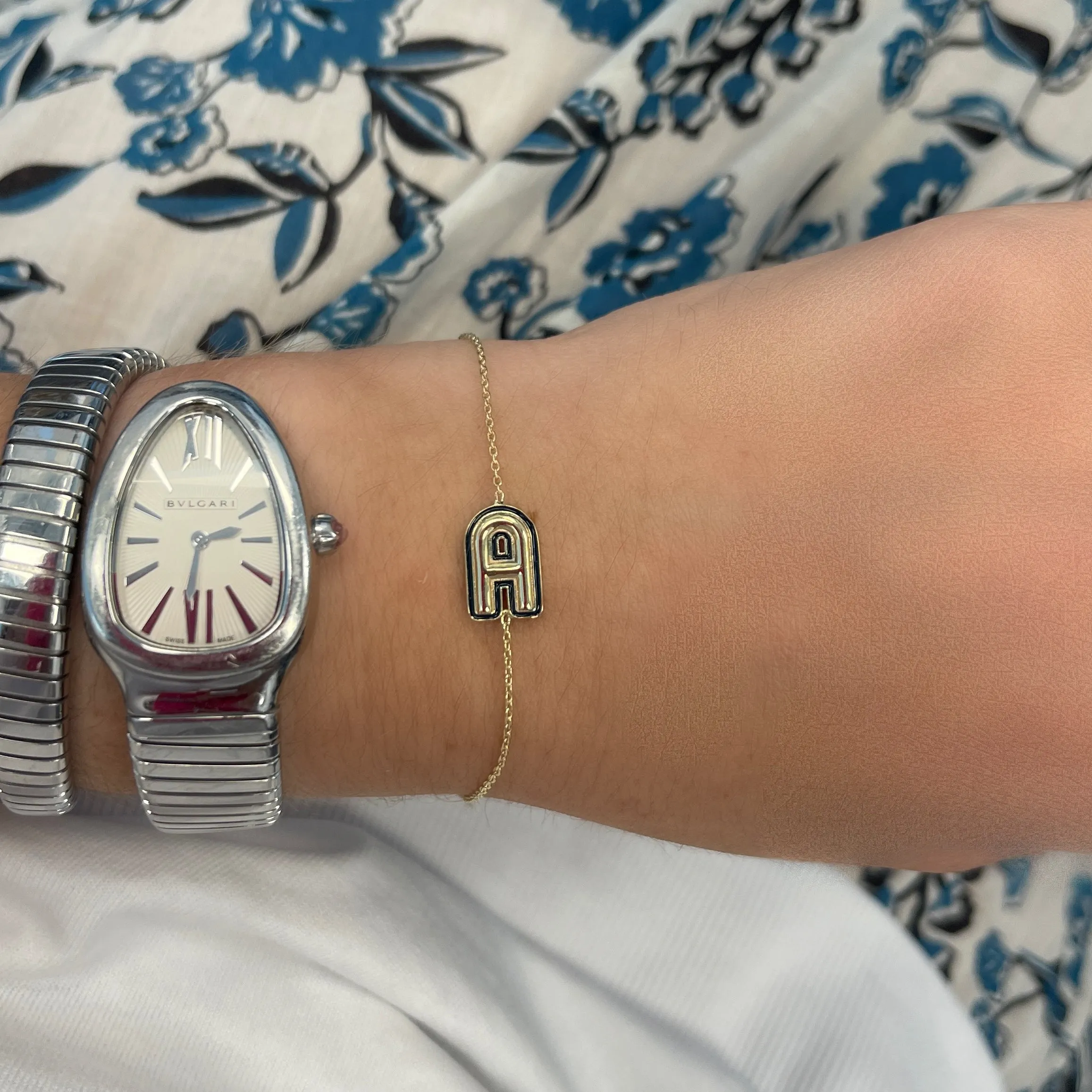 Helium Enamel Outline Initial Bracelet
