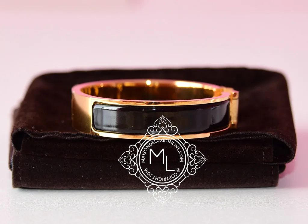 Hermes Black Clic Clac Gold Hardware Narrow Bracelet