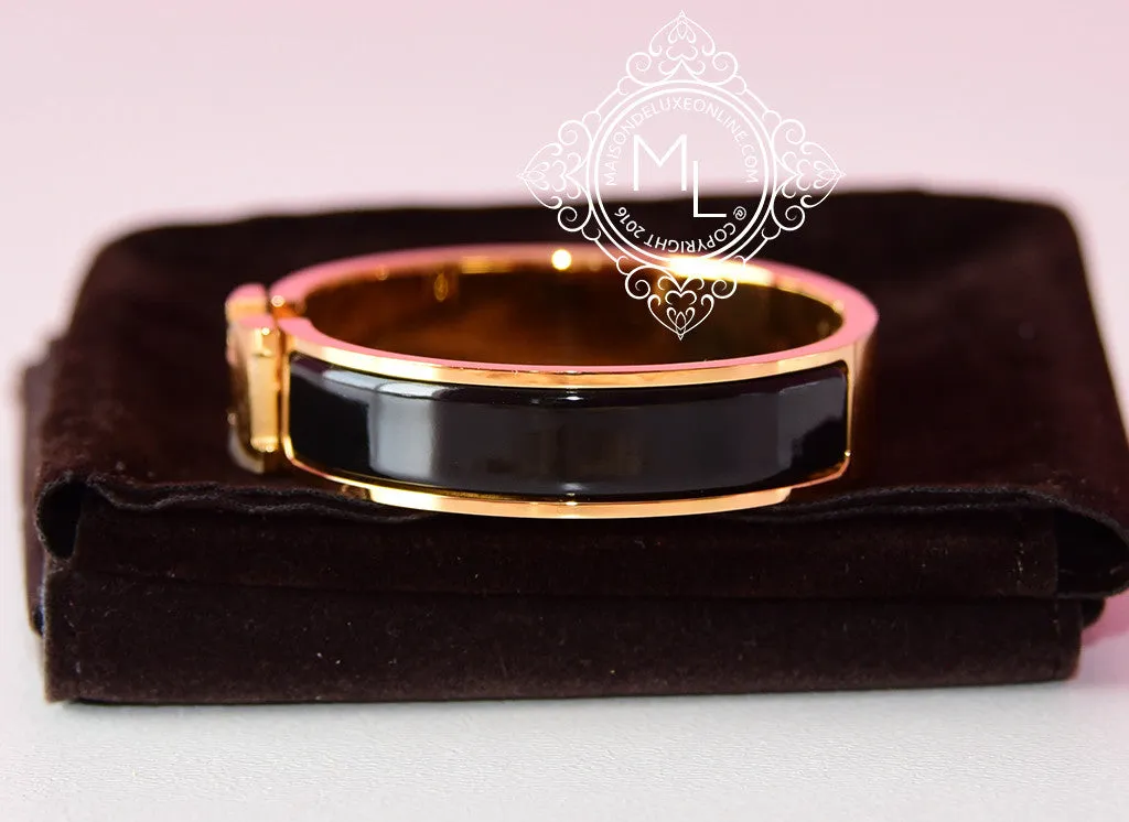 Hermes Black Clic Clac Gold Hardware Narrow Bracelet