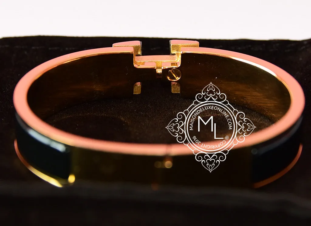 Hermes Black Clic Clac Gold Hardware Narrow Bracelet