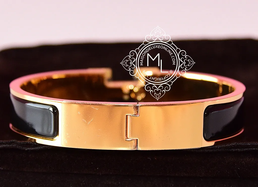 Hermes Black Clic Clac Gold Hardware Narrow Bracelet