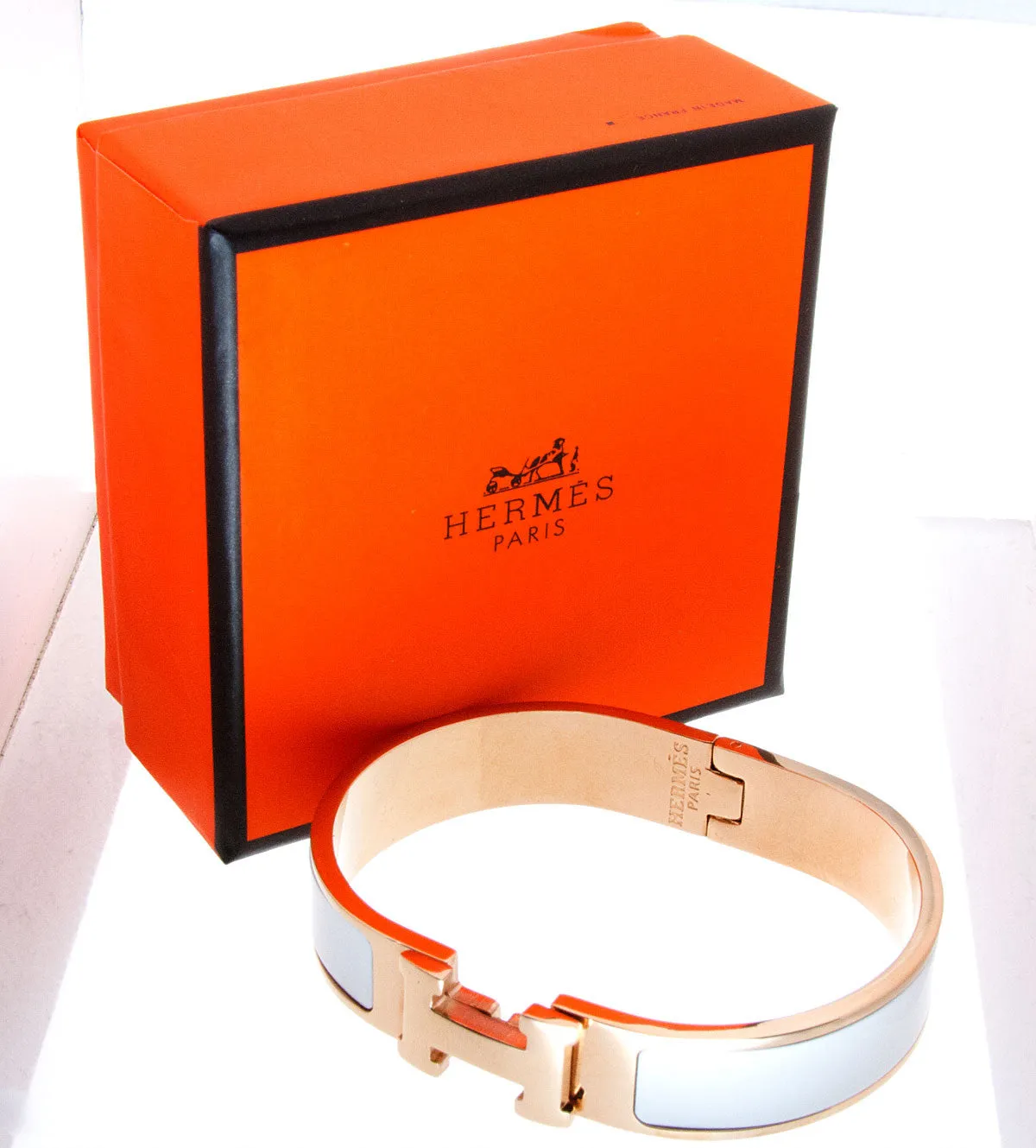 Hermes Clic H White Enamel Bracelet