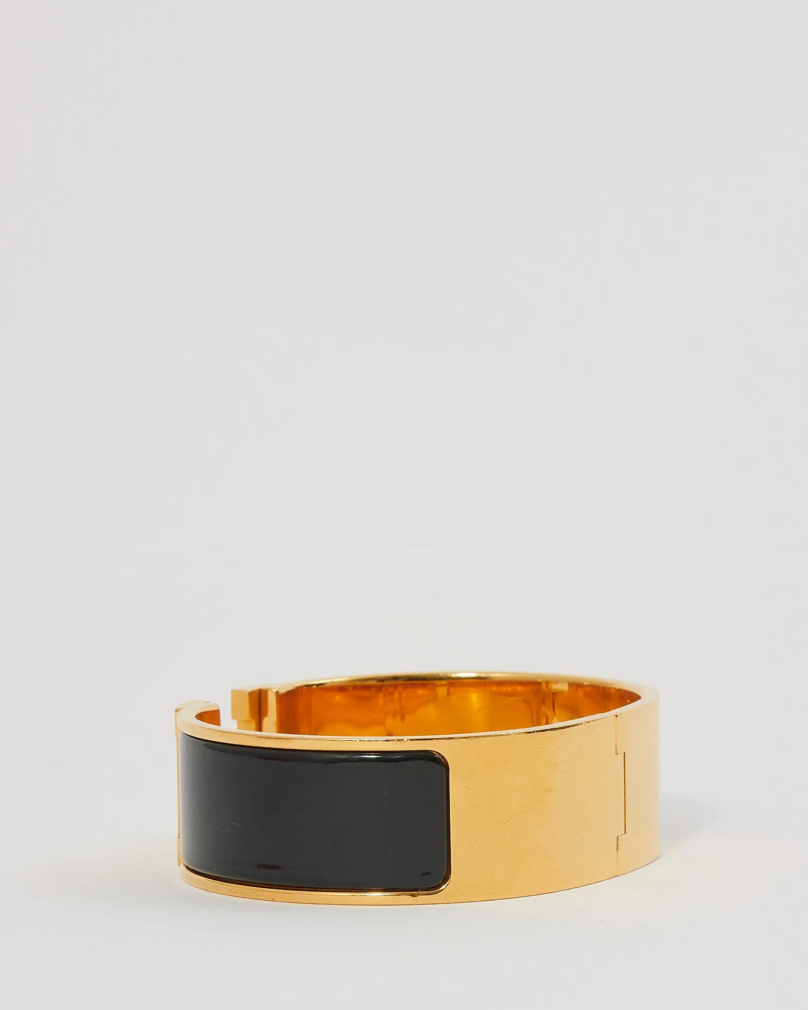 Hermes Gold/Black Wide H Clic Clac Bracelet