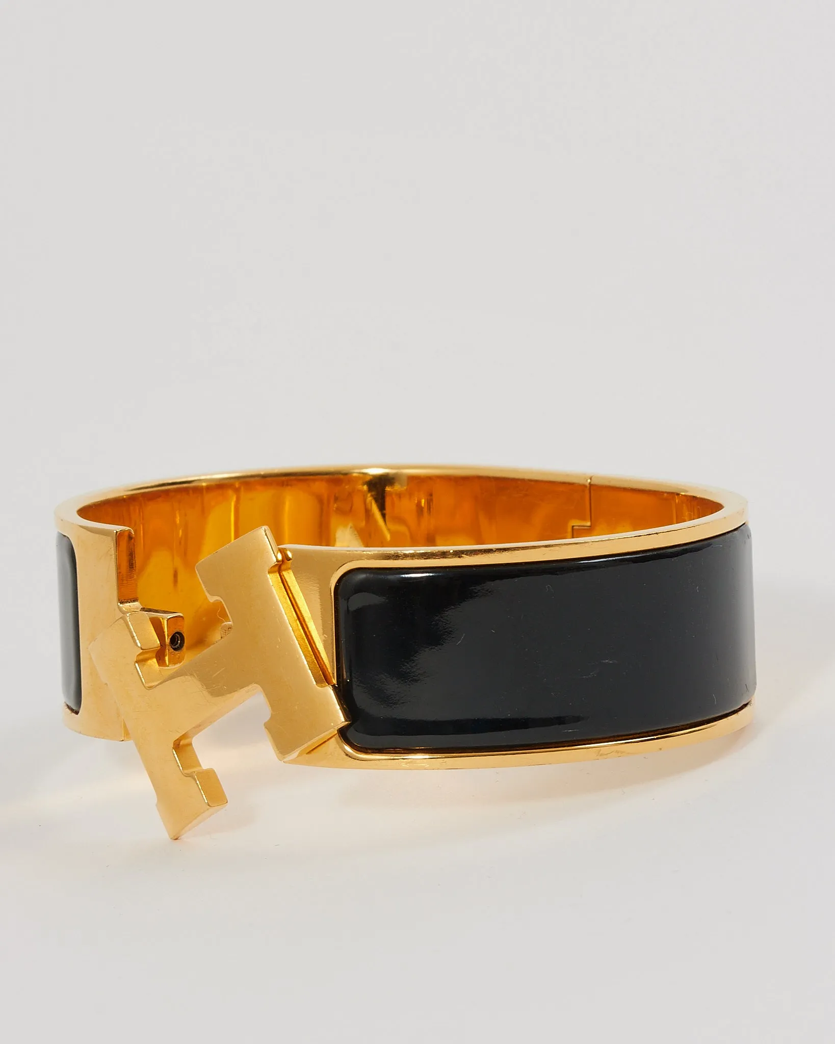Hermes Gold/Black Wide H Clic Clac Bracelet