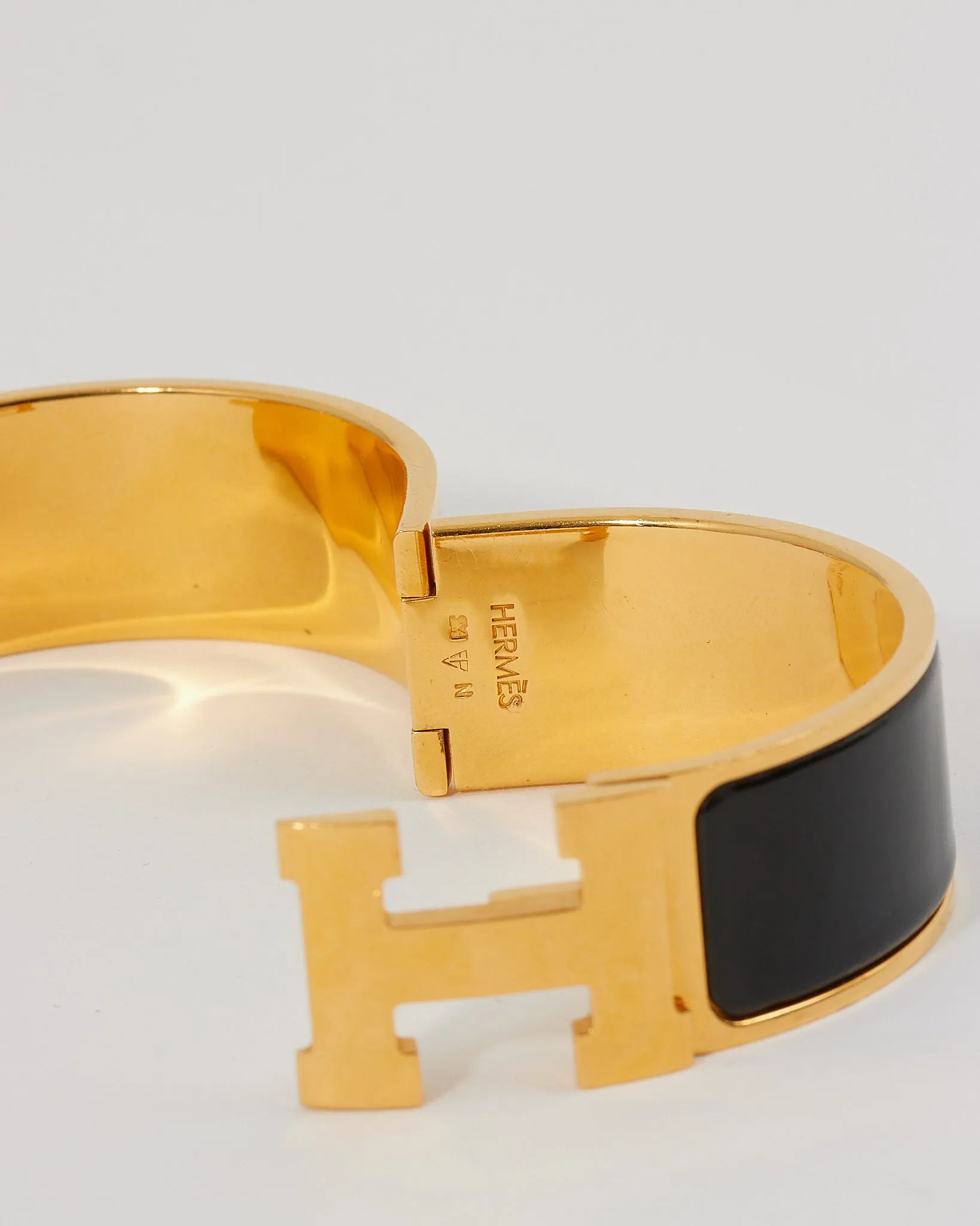 Hermes Gold/Black Wide H Clic Clac Bracelet
