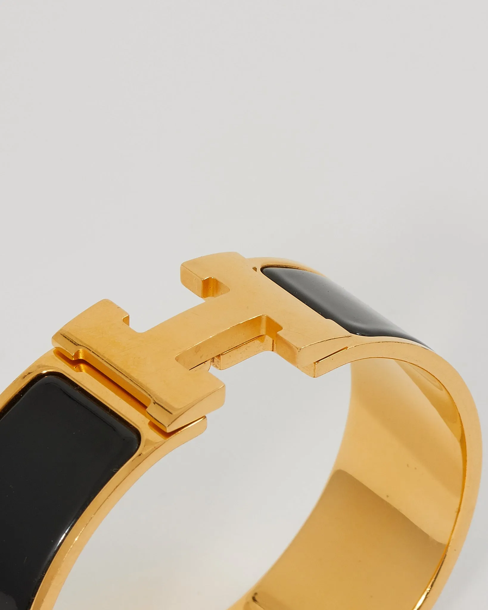 Hermes Gold/Black Wide H Clic Clac Bracelet