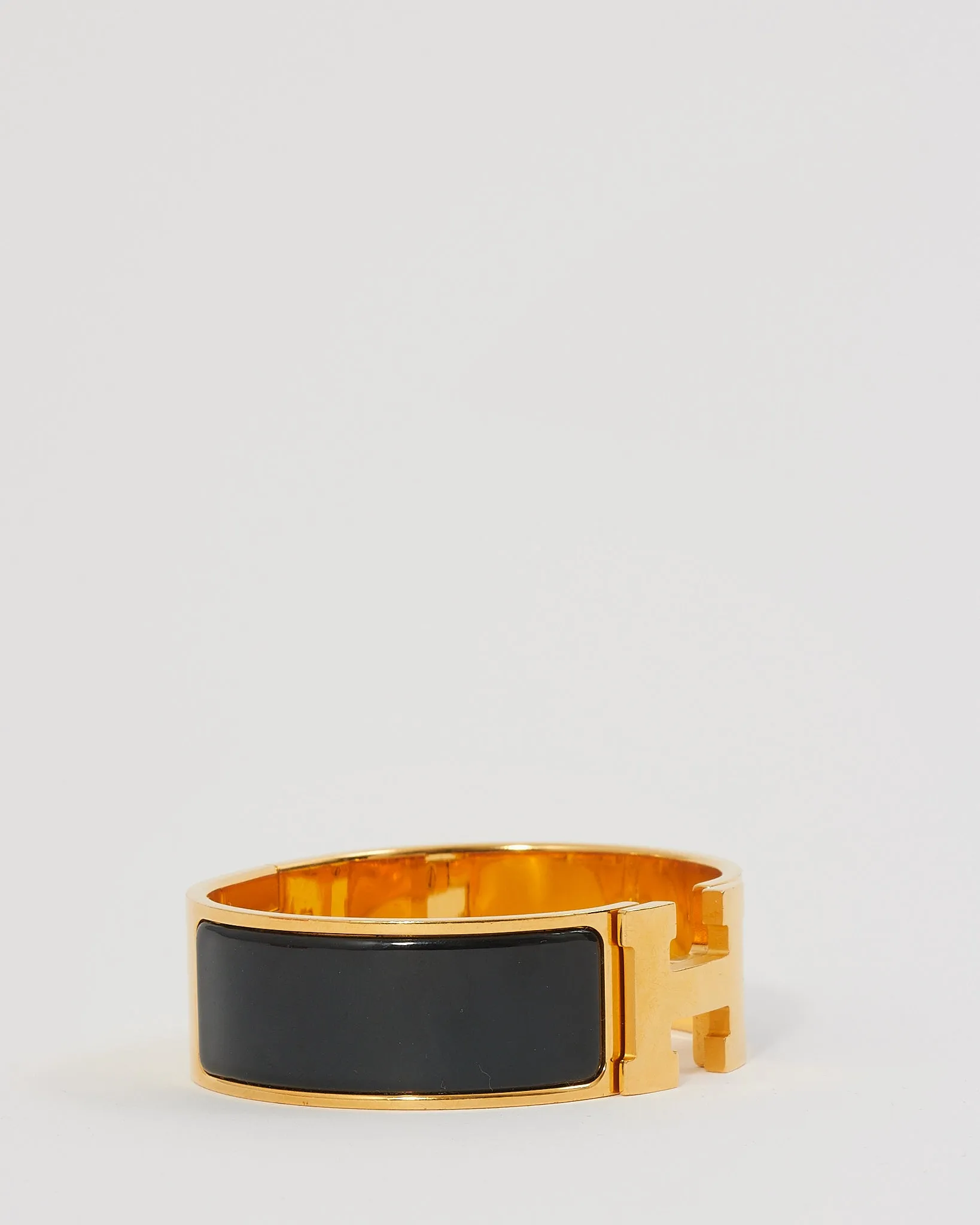 Hermes Gold/Black Wide H Clic Clac Bracelet