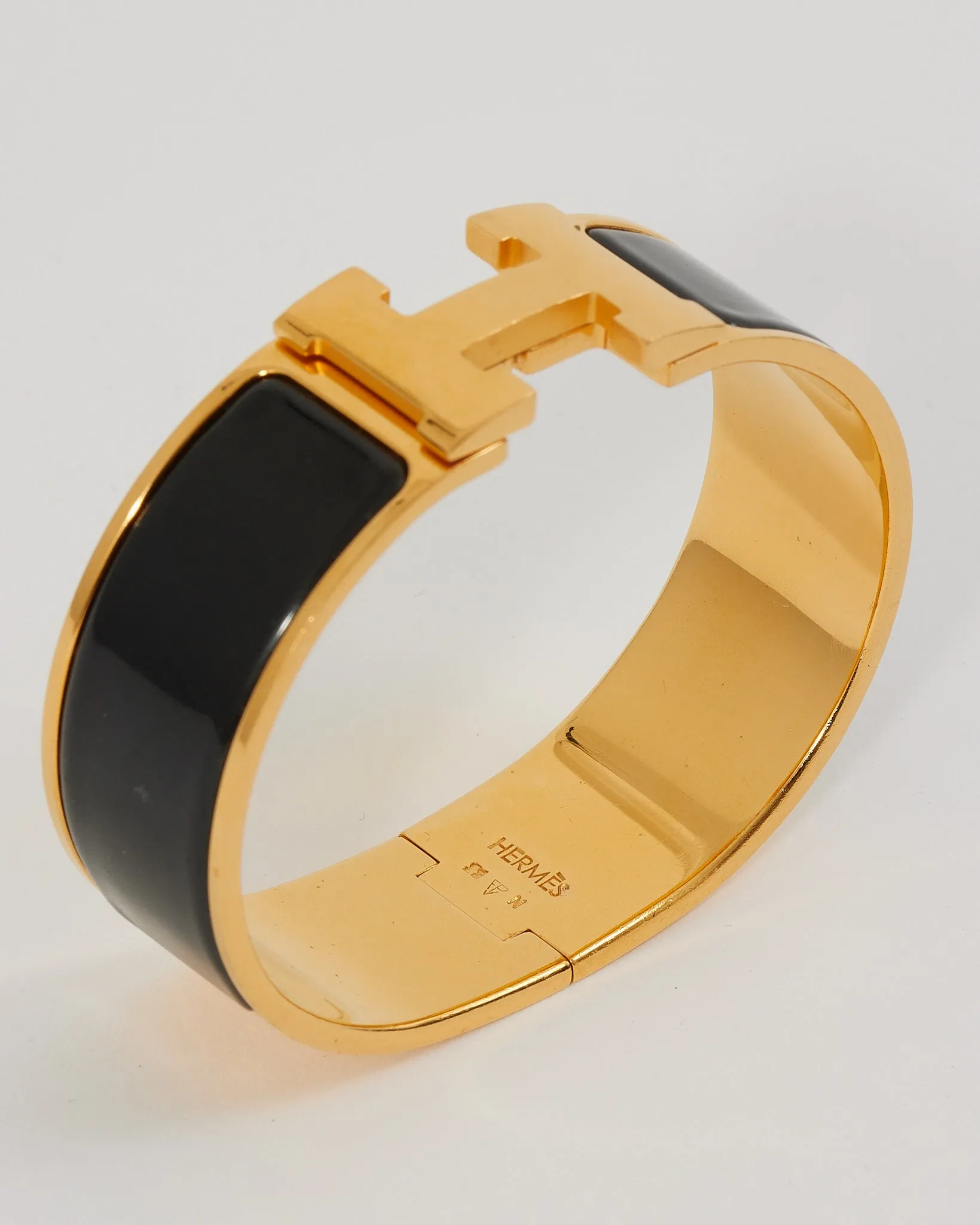 Hermes Gold/Black Wide H Clic Clac Bracelet