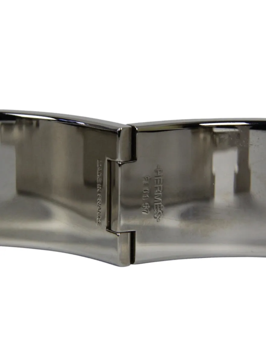 Hermes Marron Glace/Palladium Wide H Clic Clac Bracelet sz PM