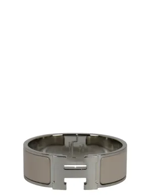 Hermes Marron Glace/Palladium Wide H Clic Clac Bracelet sz PM