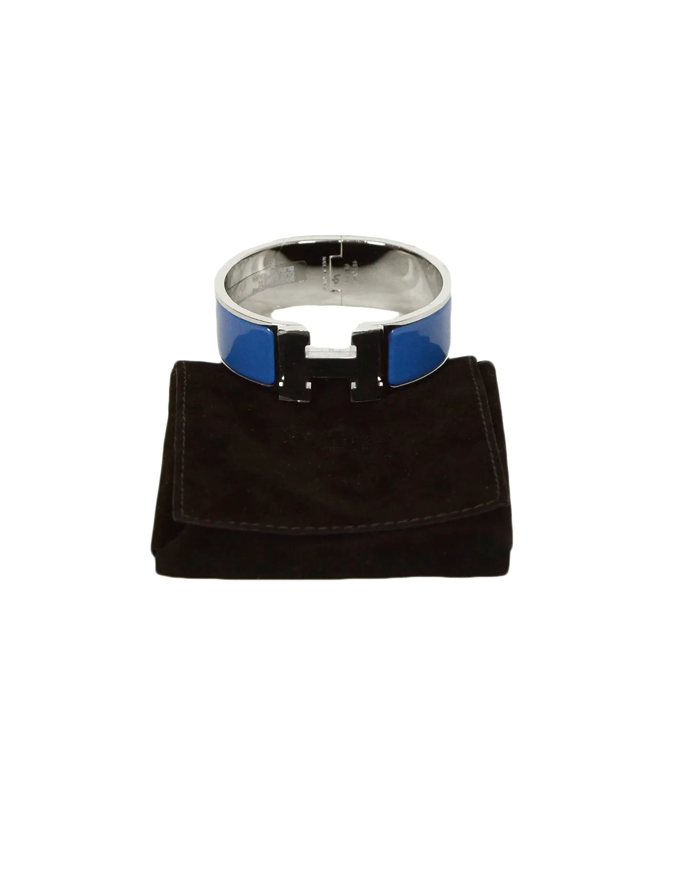 Hermes NEW Bleu Turquin/Palladium Wide Enamel H Clic Clac Bracelet sz PM