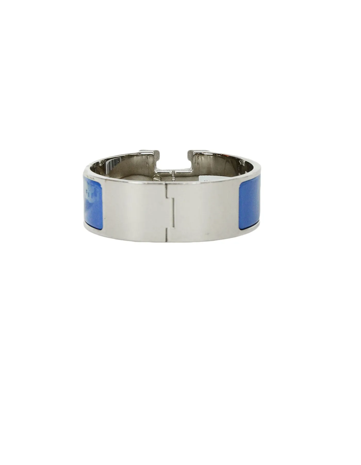 Hermes NEW Bleu Turquin/Palladium Wide Enamel H Clic Clac Bracelet sz PM