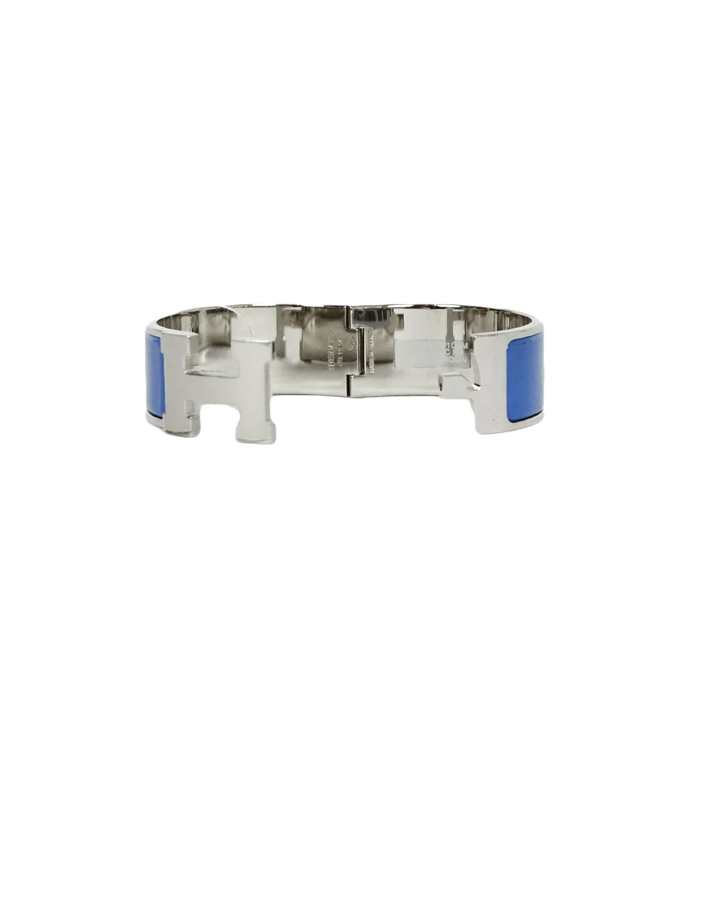 Hermes NEW Bleu Turquin/Palladium Wide Enamel H Clic Clac Bracelet sz PM