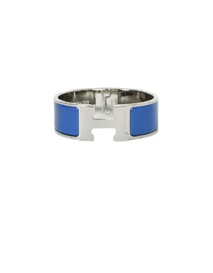 Hermes NEW Bleu Turquin/Palladium Wide Enamel H Clic Clac Bracelet sz PM