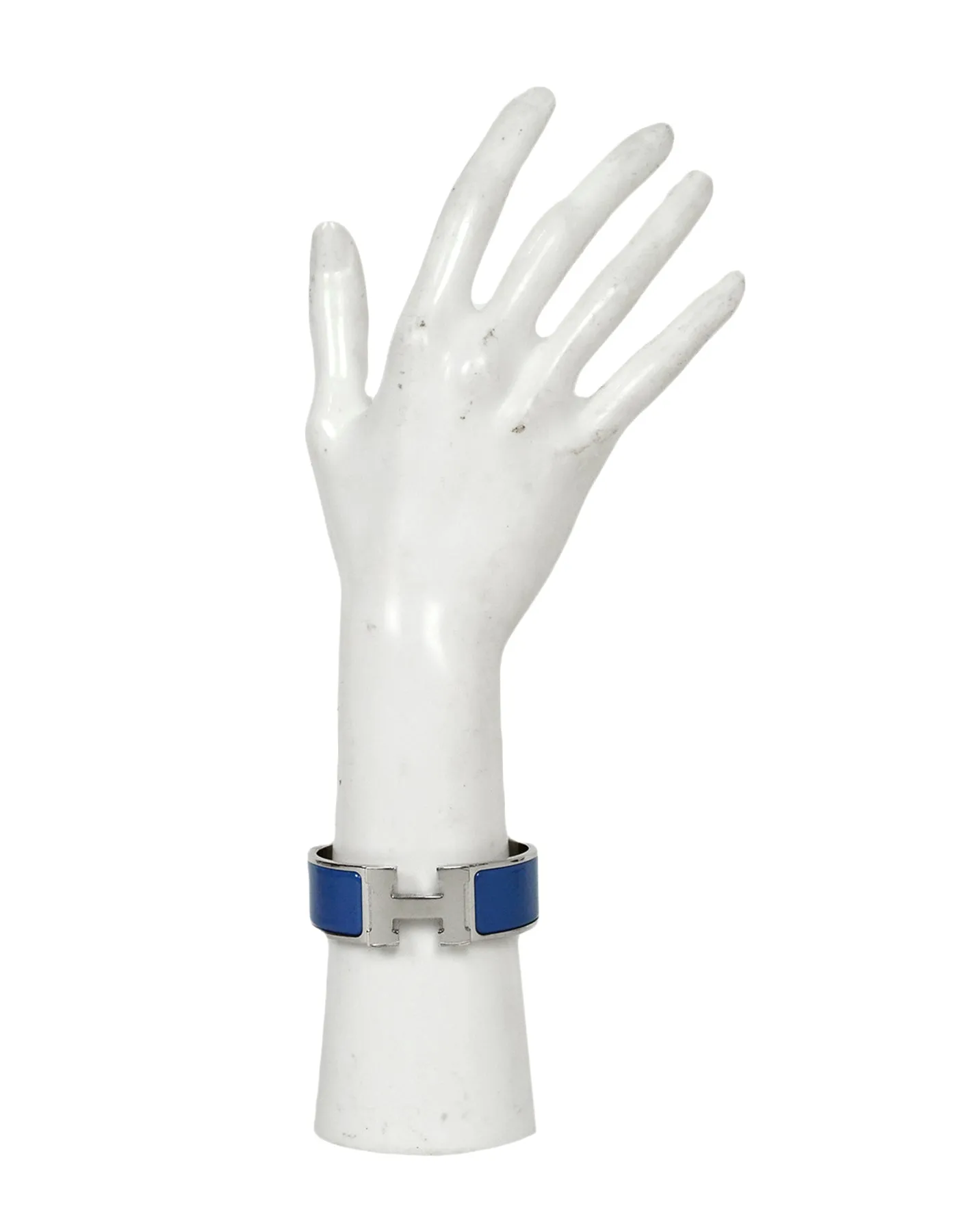 Hermes NEW Bleu Turquin/Palladium Wide Enamel H Clic Clac Bracelet sz PM