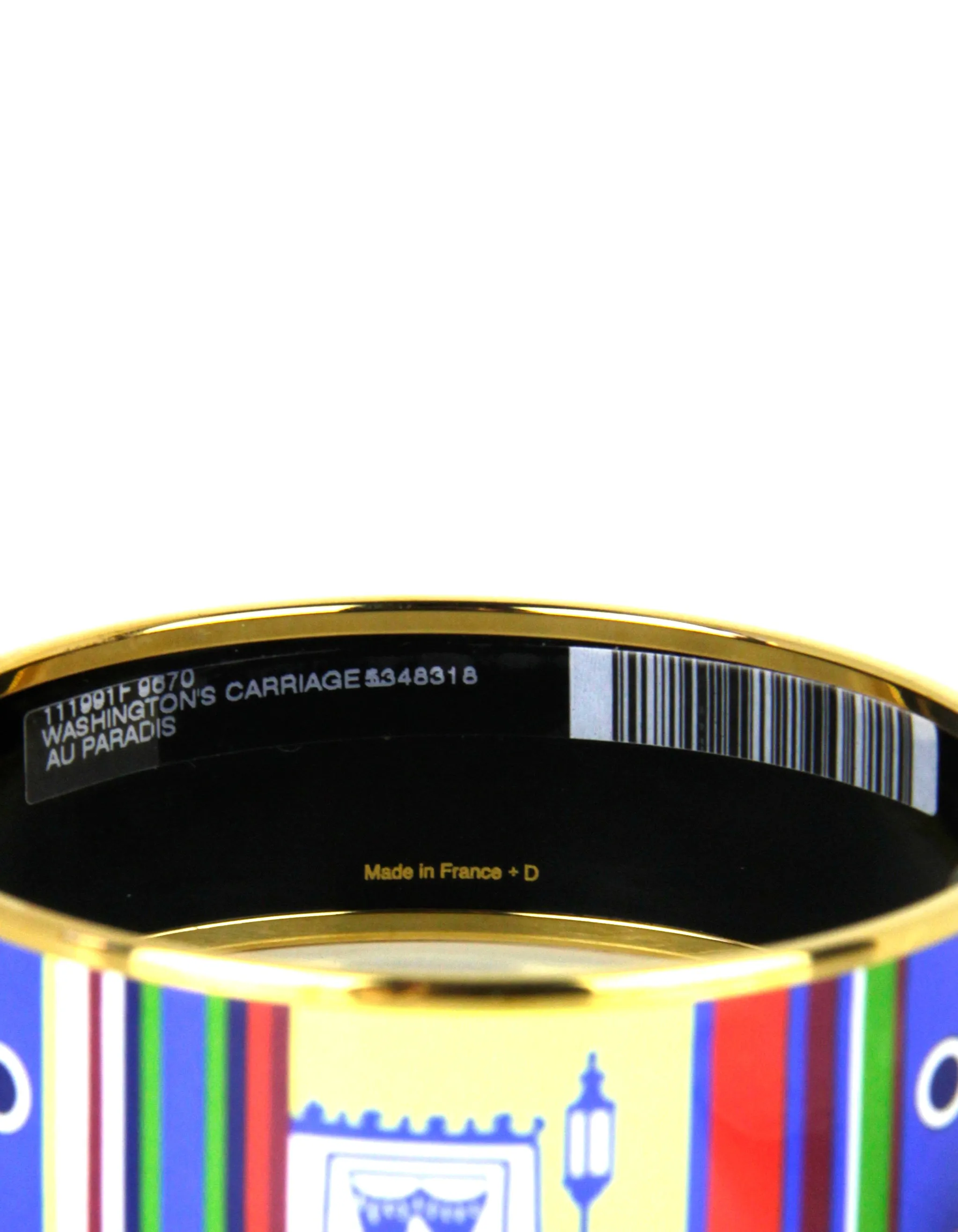 Hermes NEW Gold/ Au Paradis Washingtons Carriage Wide Enamel Bangle sz 70