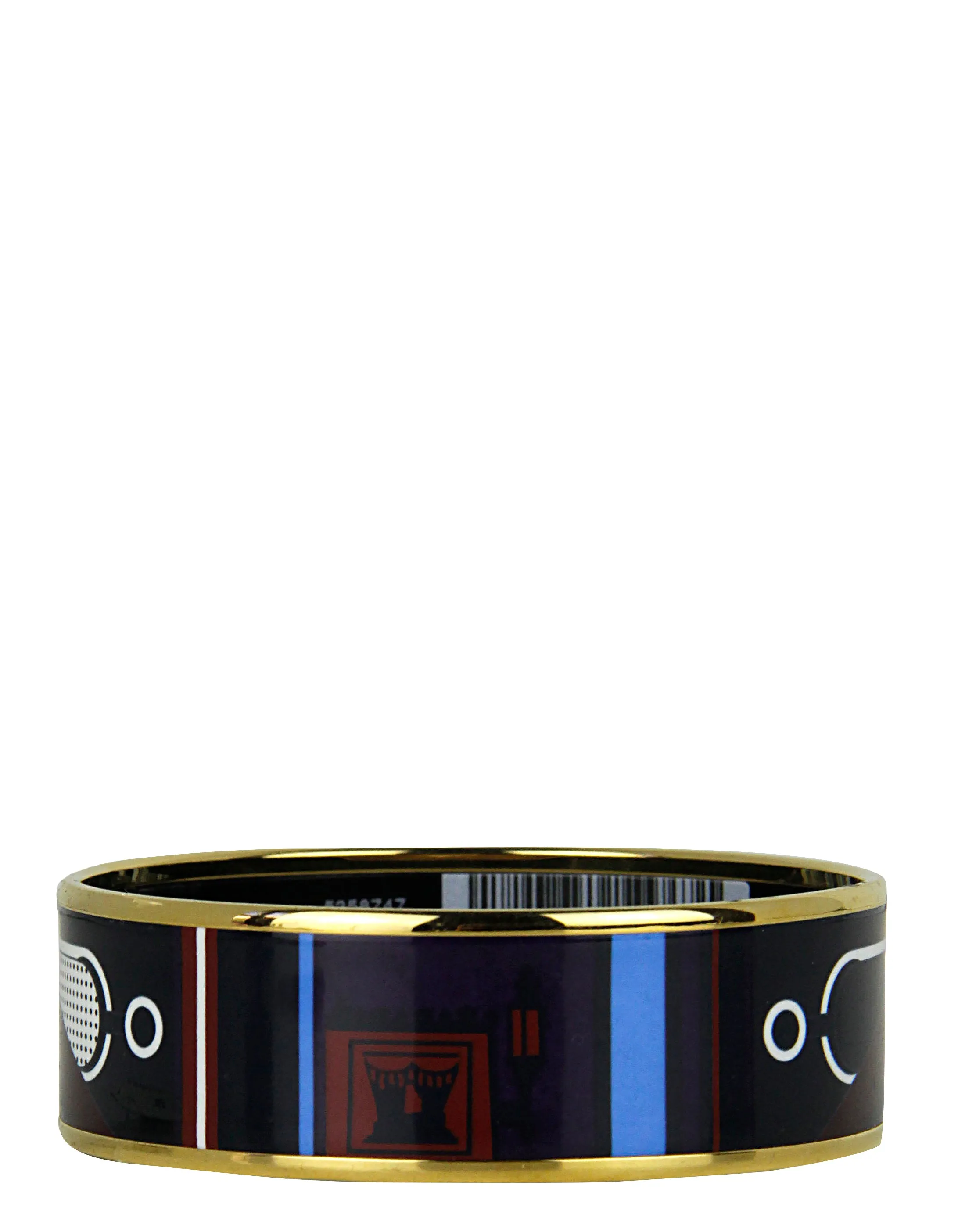 Hermes NEW Gold/Clair de Lune Washingtons Carriage Wide Enamel Bangle sz 65