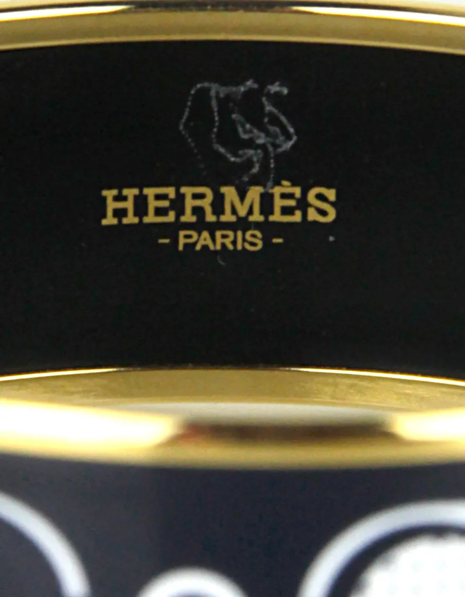 Hermes NEW Gold/Clair de Lune Washingtons Carriage Wide Enamel Bangle sz 65