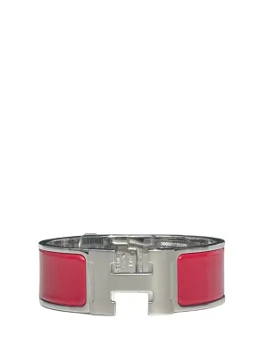 Hermes Palladium/ Red Wide H Clic Clac Bracelet sz PM