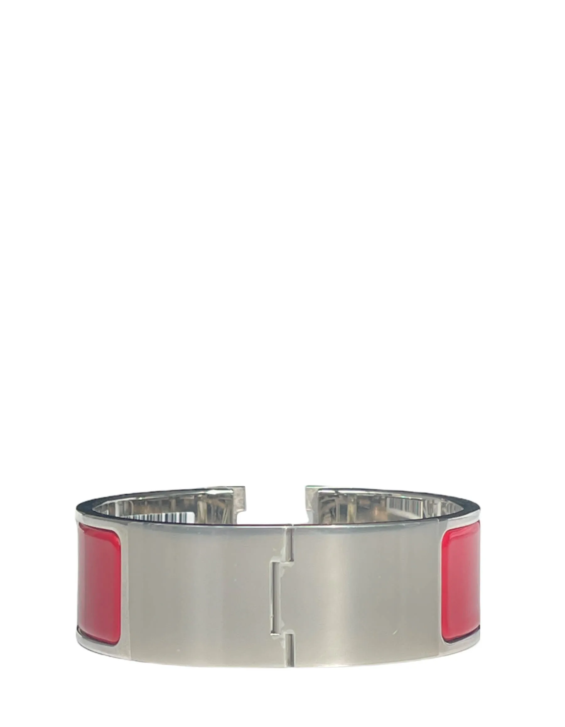 Hermes Palladium/ Red Wide H Clic Clac Bracelet sz PM