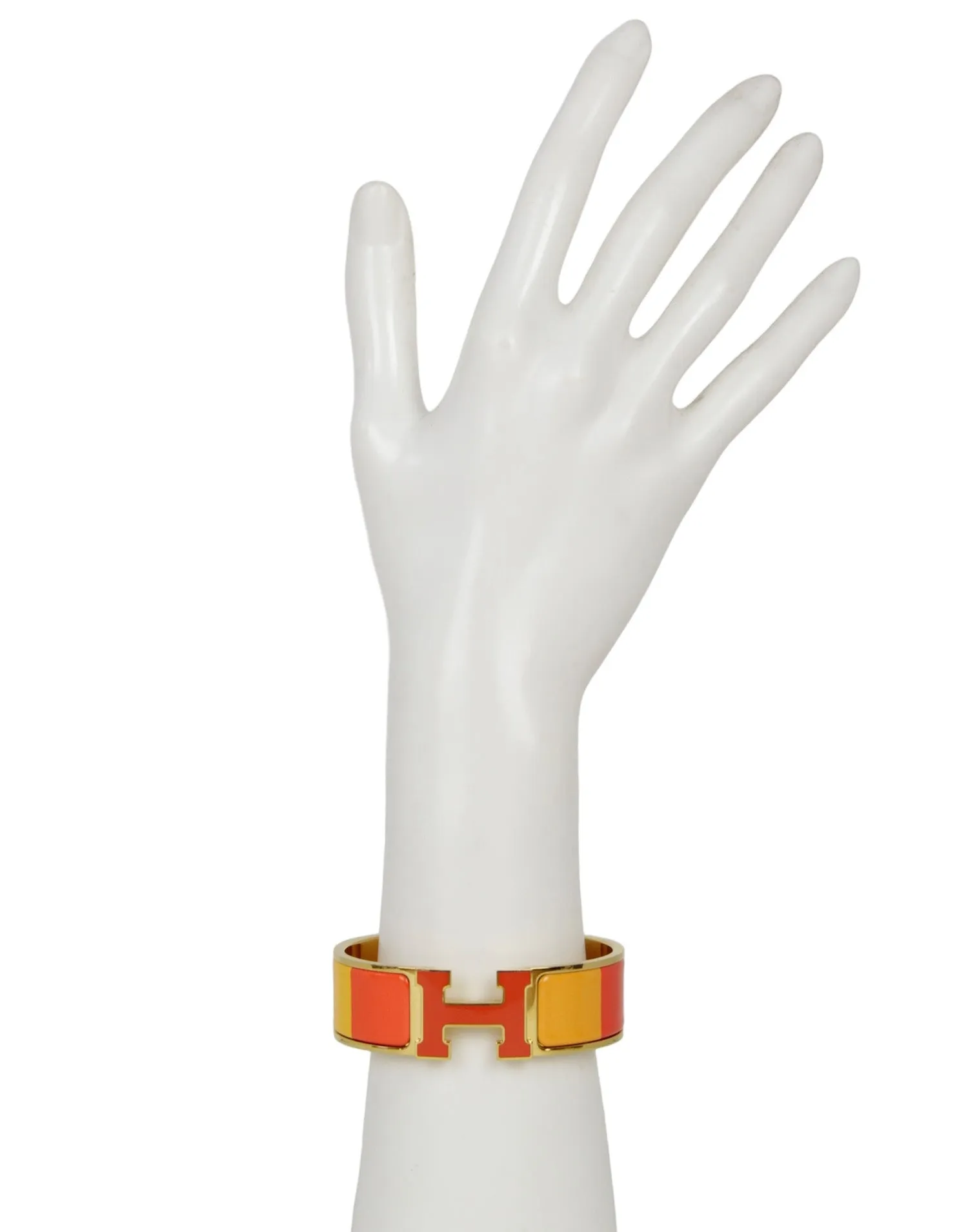 Hermes Rainbow Orange Enamel Wide Clic Clac H Bracelet sz GM