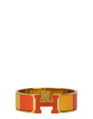 Hermes Rainbow Orange Enamel Wide Clic Clac H Bracelet sz GM
