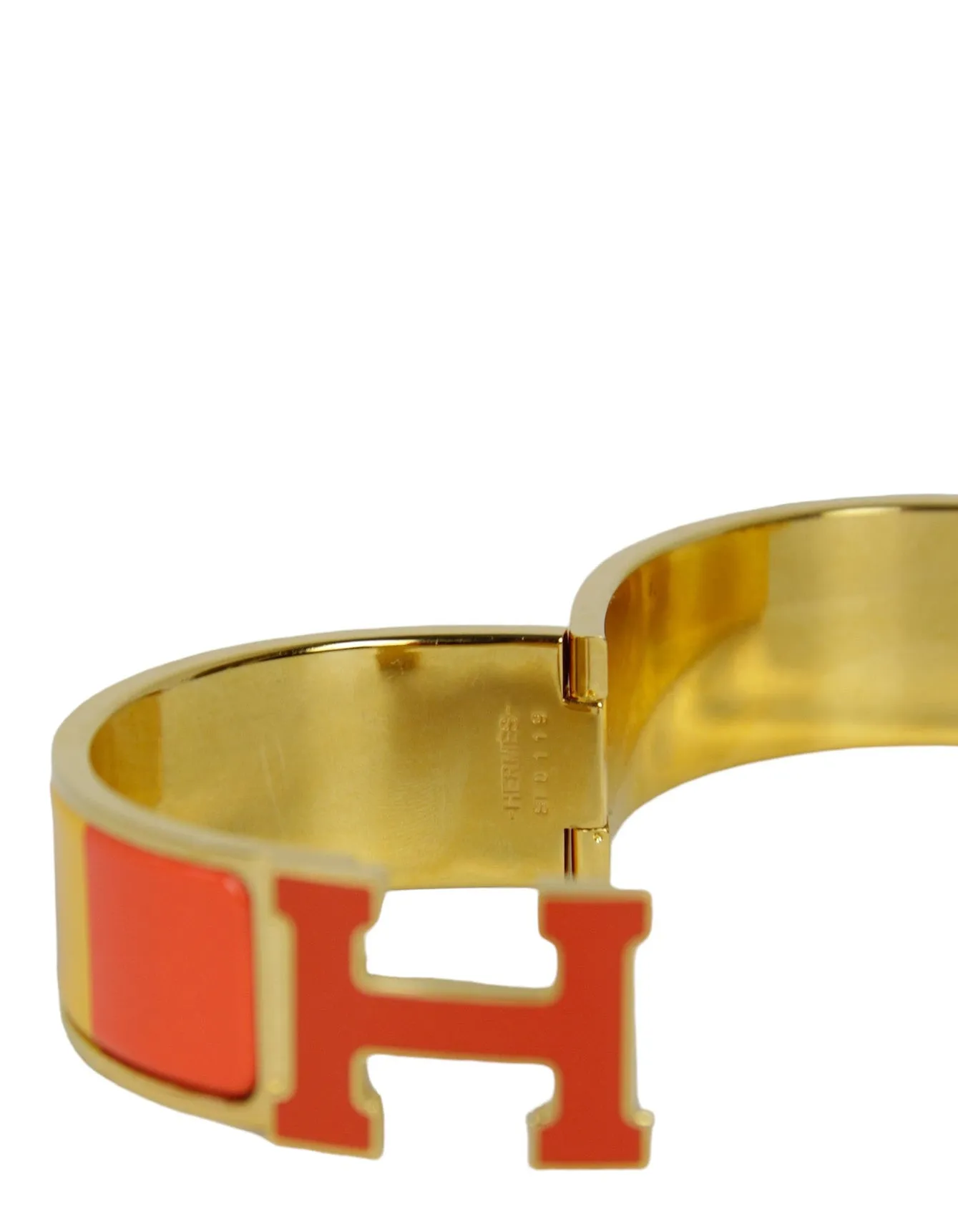 Hermes Rainbow Orange Enamel Wide Clic Clac H Bracelet sz GM