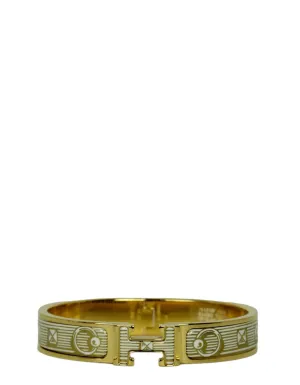 Hermes White/Gold Narrow Printed Clic Clac sz GM