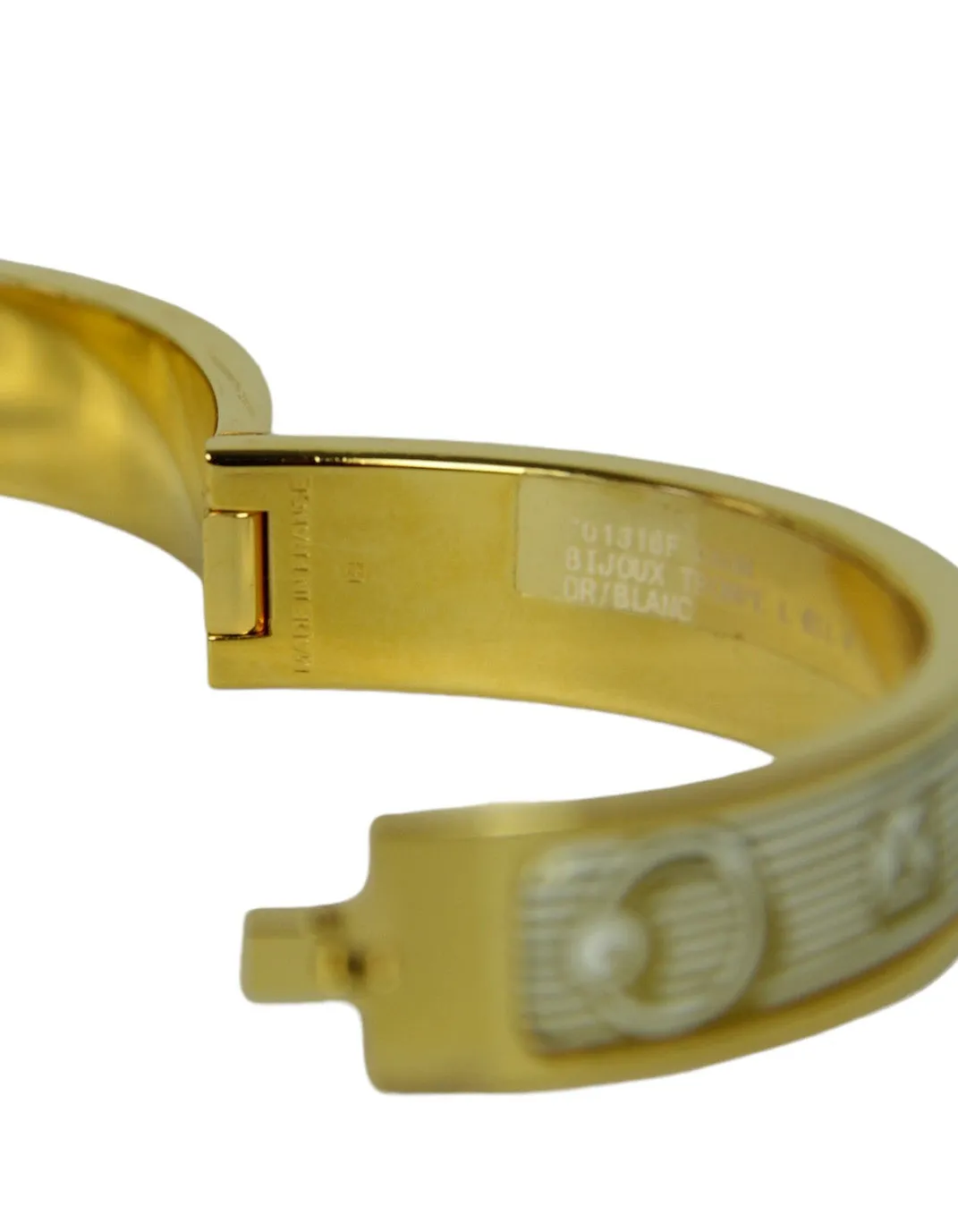 Hermes White/Gold Narrow Printed Clic Clac sz GM