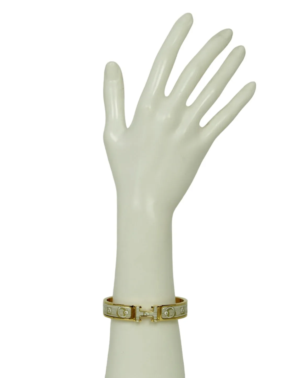 Hermes White/Gold Narrow Printed Clic Clac sz GM