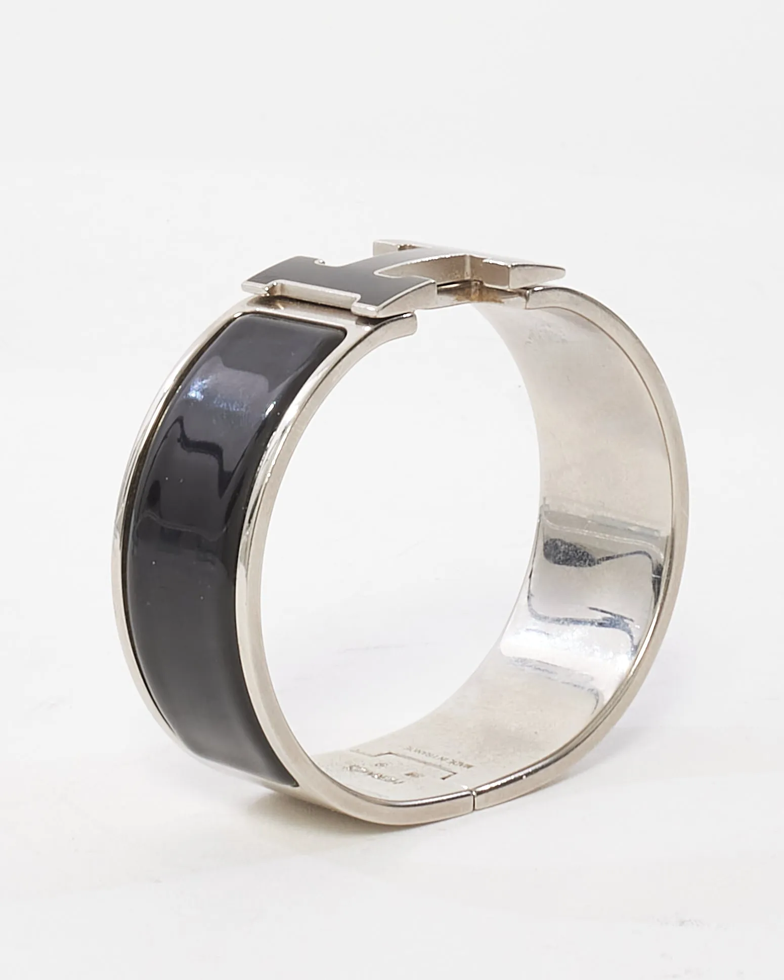 Hermès Black & Silver Wide Clic Clac Bracelet - GM