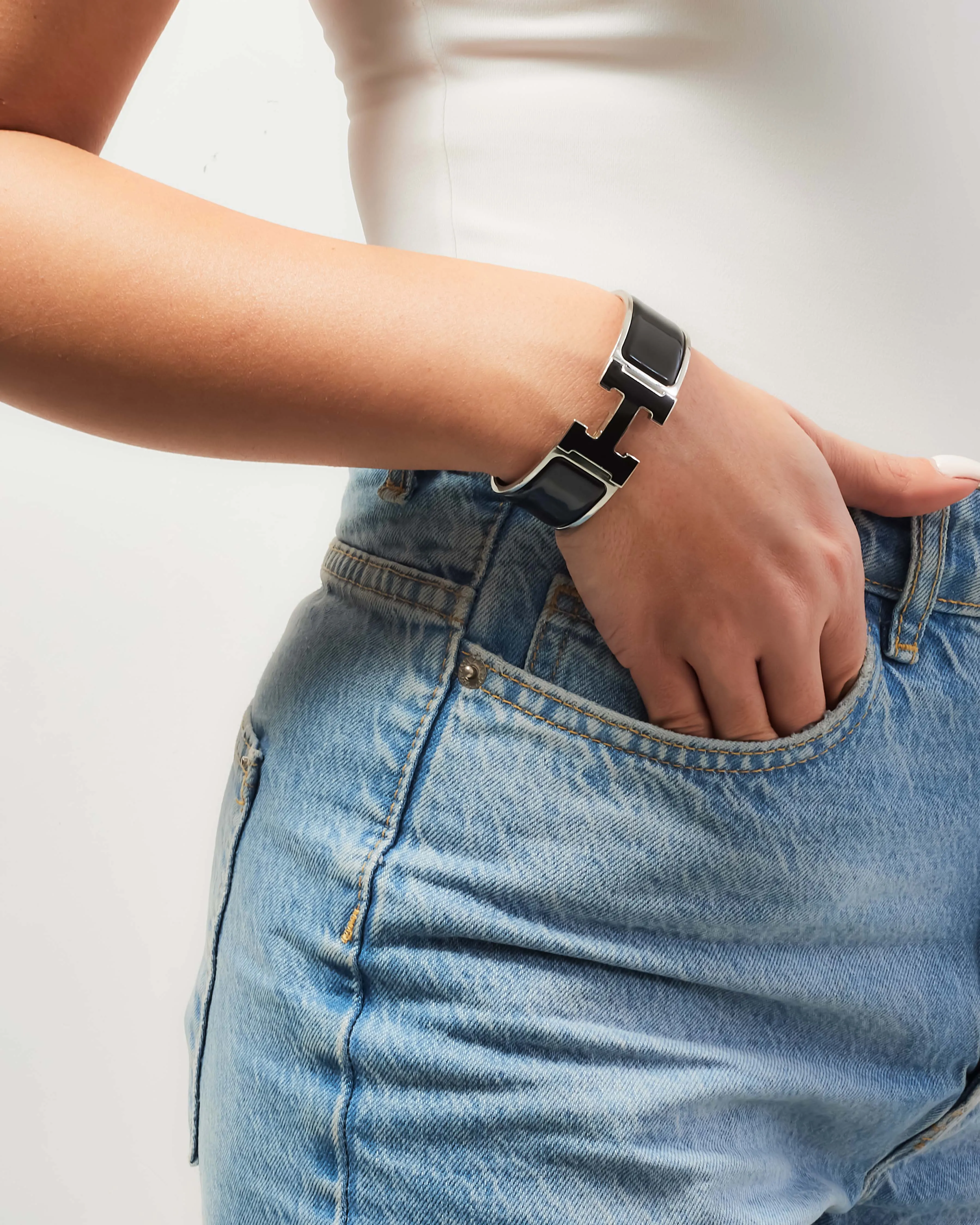 Hermès Black & Silver Wide Clic Clac Bracelet - GM