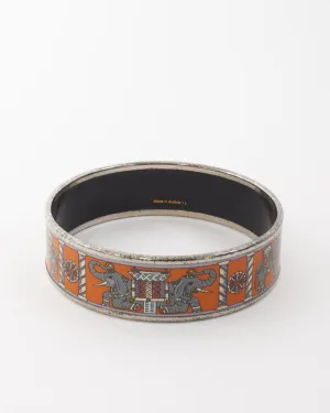 Hermès Orange Elephant Enamel Print Bangle - L
