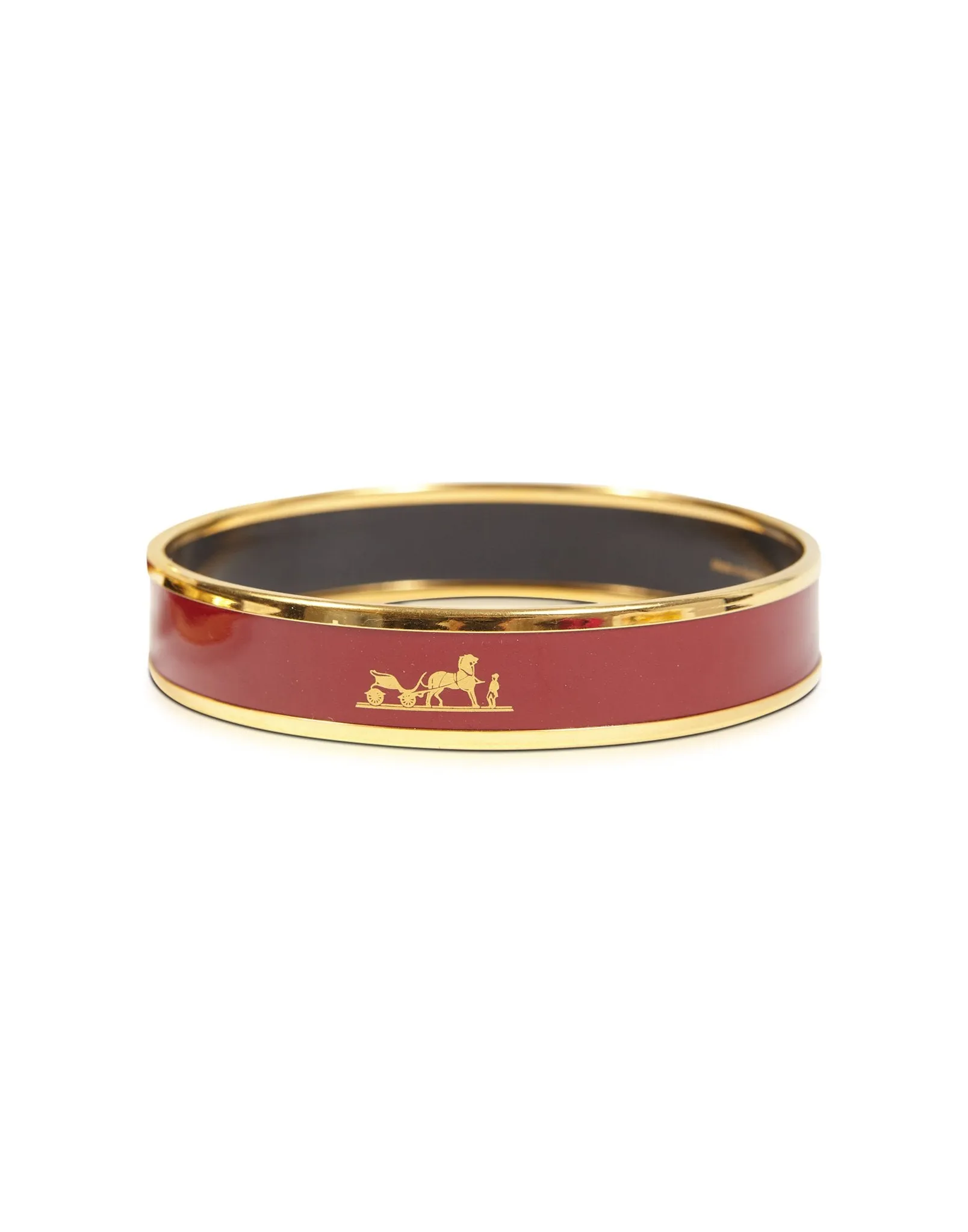 Hermès Red Logo Enamel Gold Plated Bangle Bracelet