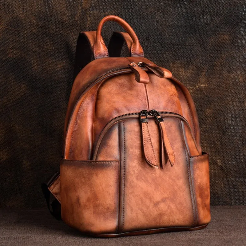 High Quality Genuine Leather Women  Backpack Brush Color Bag Retro Knapsack Real Cowhide School Book Rucksack Travel Daypack