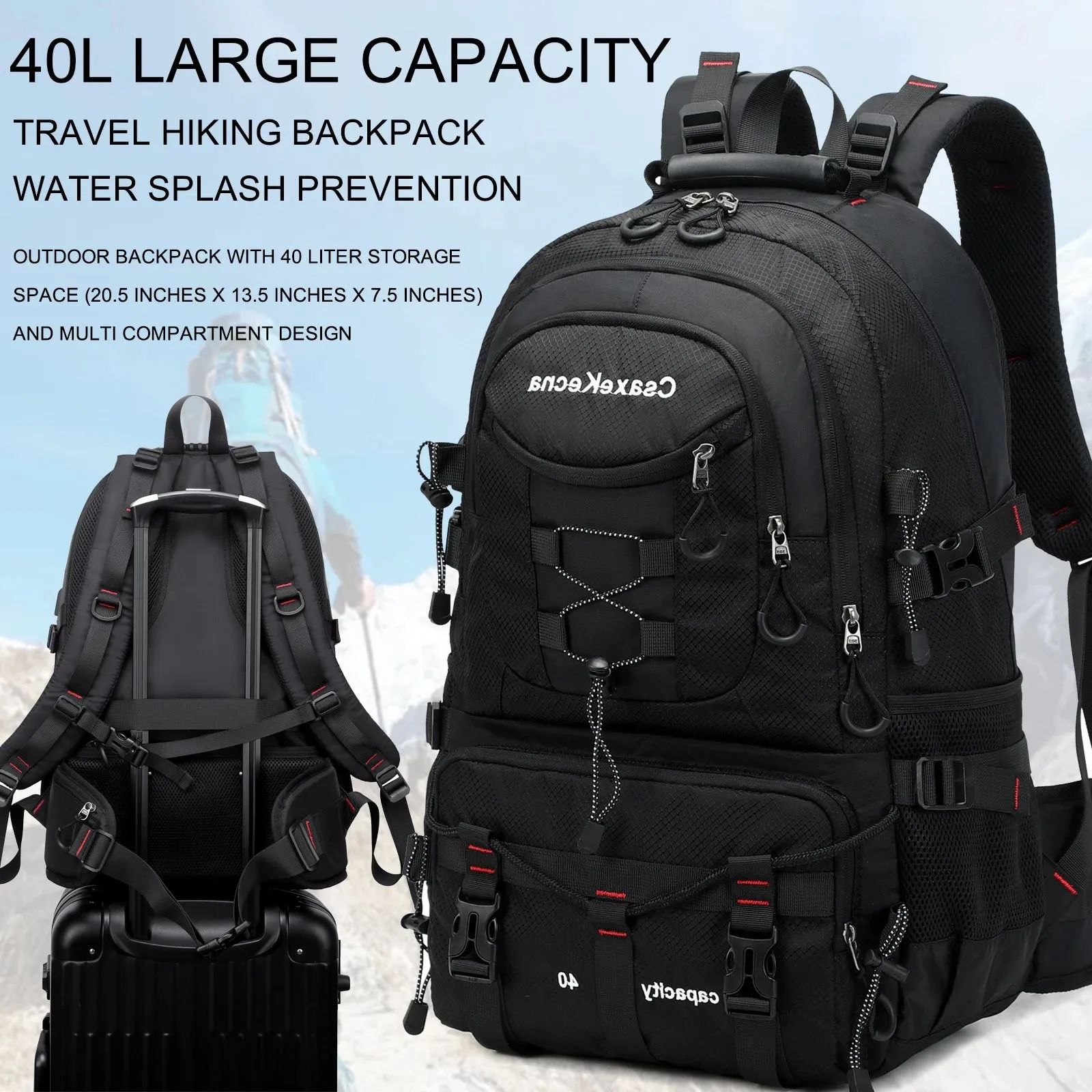 Hiking backpack, outdoor camping backpack, 40L waterproof sports mountaineering bag, men's and women's travel backpack