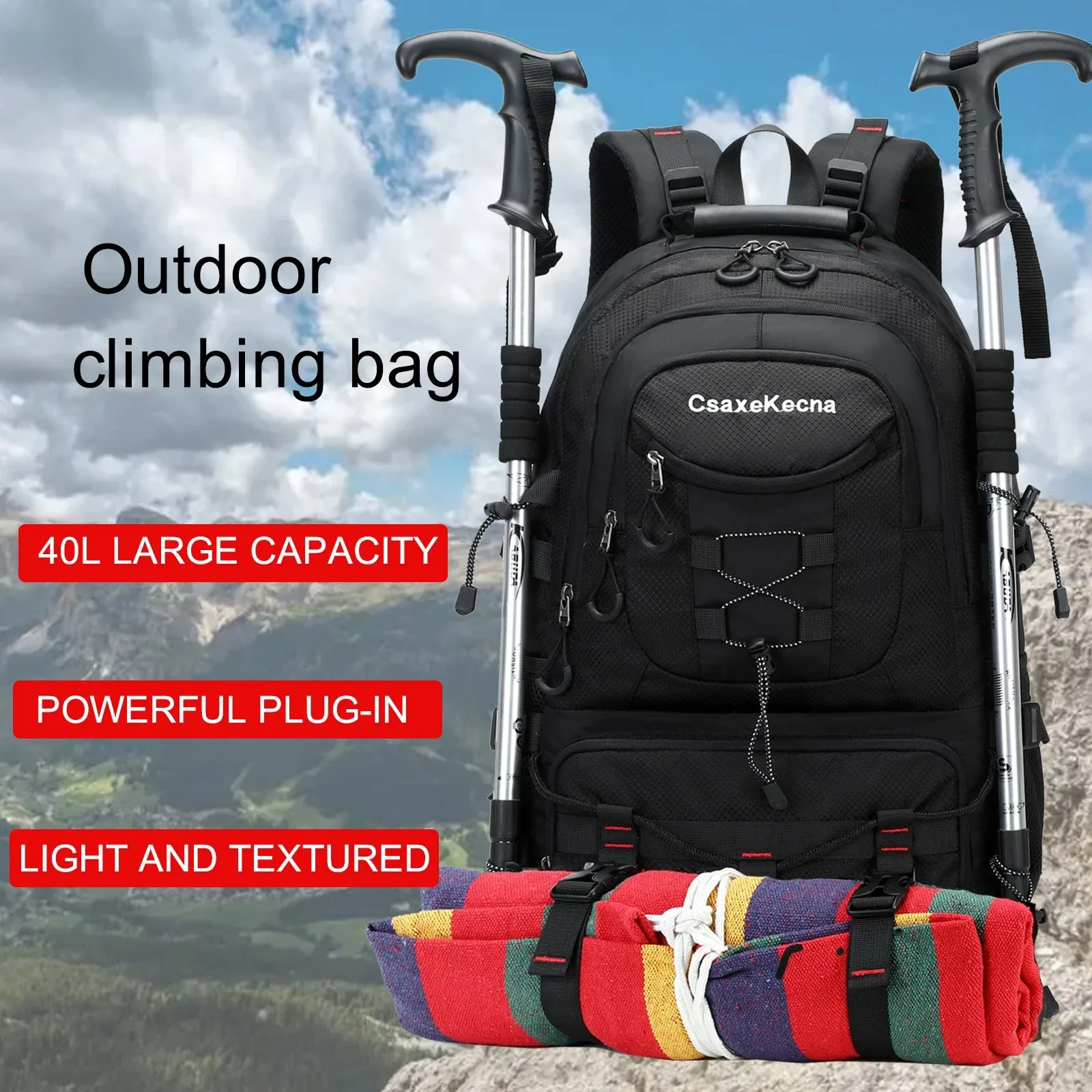 Hiking backpack, outdoor camping backpack, 40L waterproof sports mountaineering bag, men's and women's travel backpack