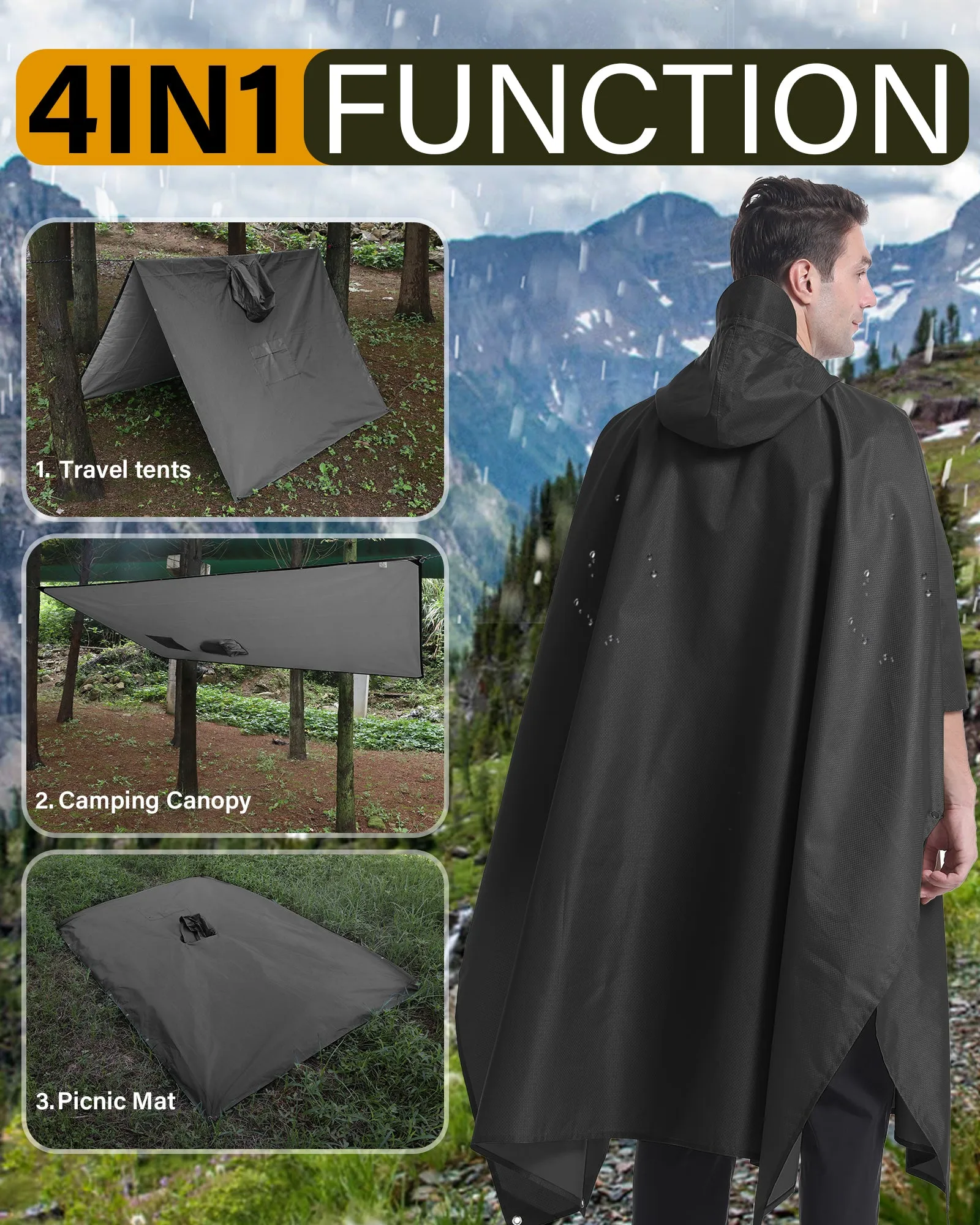 iCreek Hooded Rain Poncho with Pocket Waterproof Raincoat Jacket Lightweight Unisex